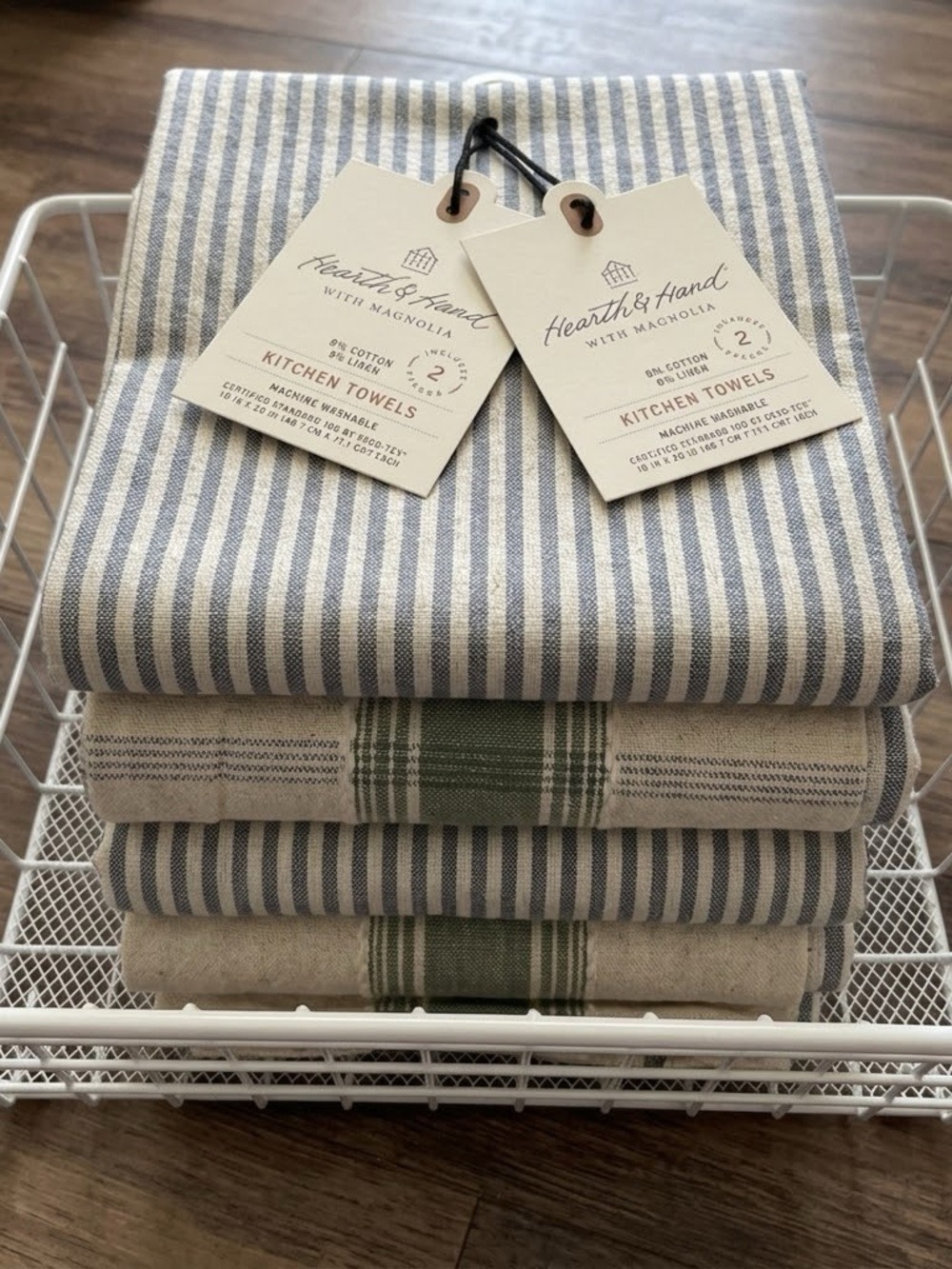 Hearth & Hand Blue and Green Striped Cotton Kitchen Towels set f 4